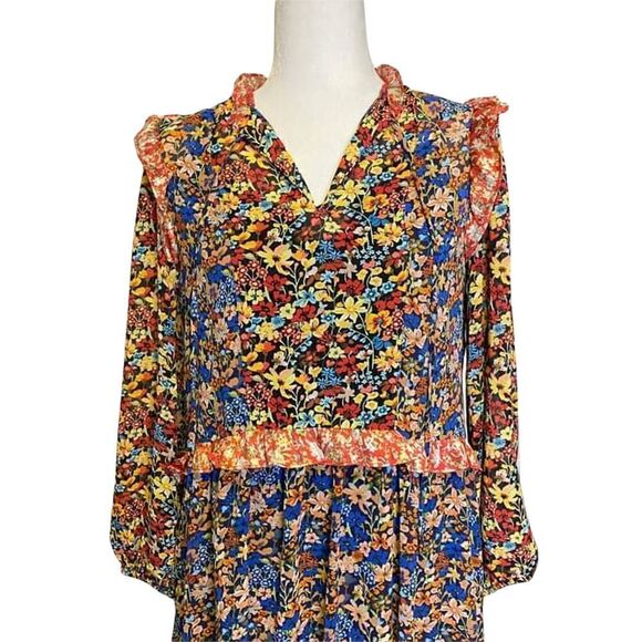 New Code x Mode Mixed Floral Boho Long Sleeve Flowy Dress Size XS - Picture 2 of 12